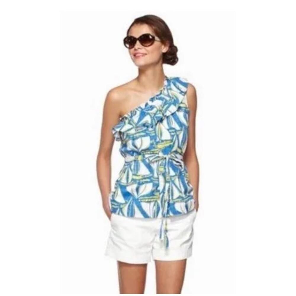 Lilly‎ Pulitzer Janine One Shoulder Top Docksider Print Size S